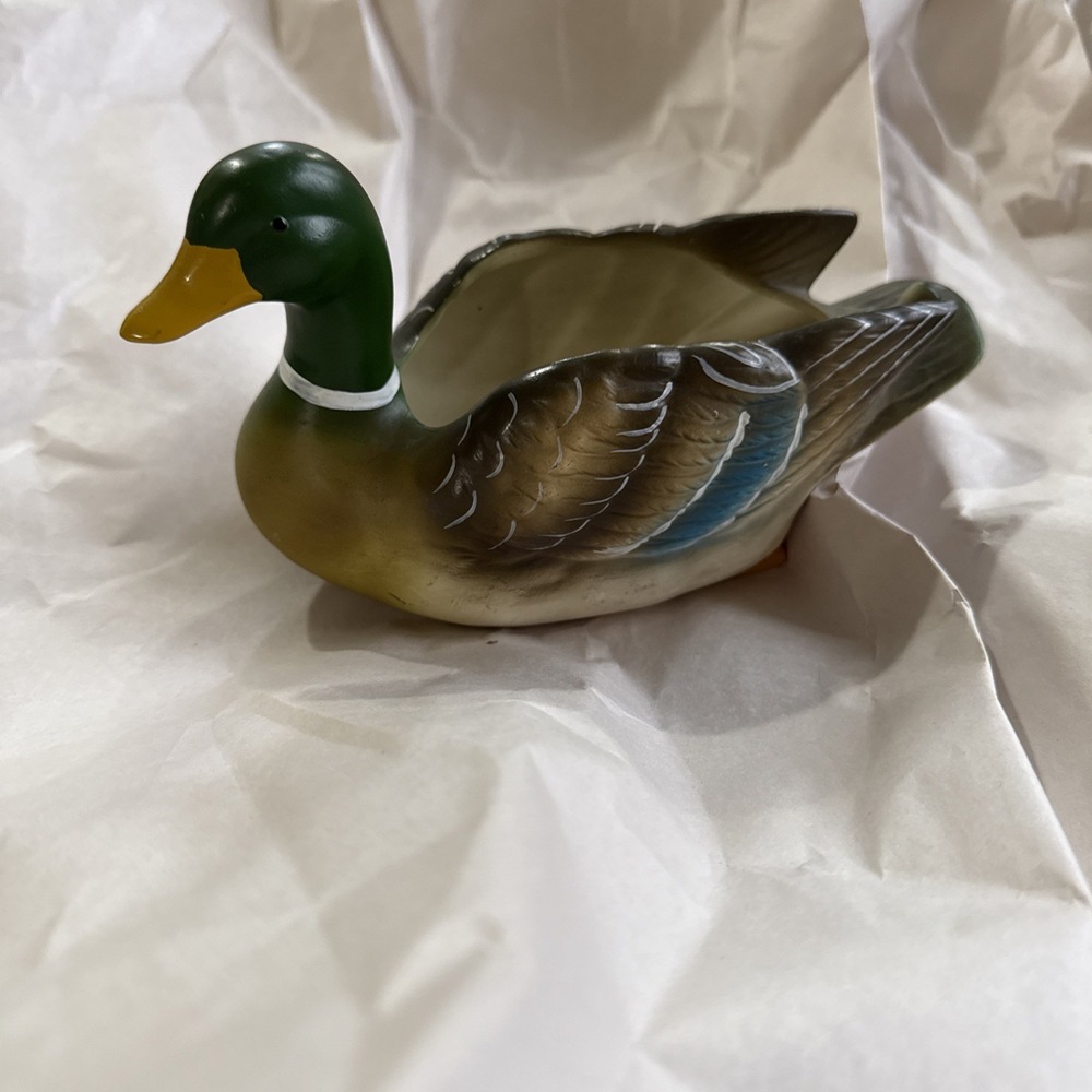 Vintage Napco Mallard Drake‎ Duck Planter Potted Plant Holder